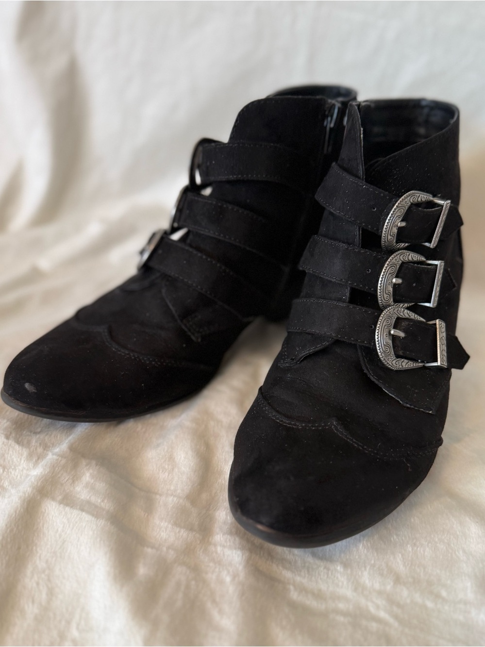 Dr Scholl’s Black Suede Look Triple-Buckle Ankle Boots